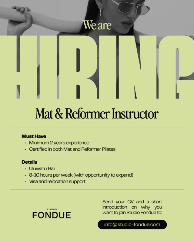HIRING: Mat & Reformer Pilates TeacherThis doesn’t happen often, but we are on the hunt for an incredible Mat and Reformer pilates teacher to join the team here at Studio Fondue.Must have:
- Minimum 2 years teaching experience
- Certified across both Mat and Reformer pilatesIf that’s you, we want to hear from you.
Send your CV and a short intro to info@studio-fondue.com 🖤#pilatesteachingjobs #pilateshiring #matandreformerteacher #pilatesjob