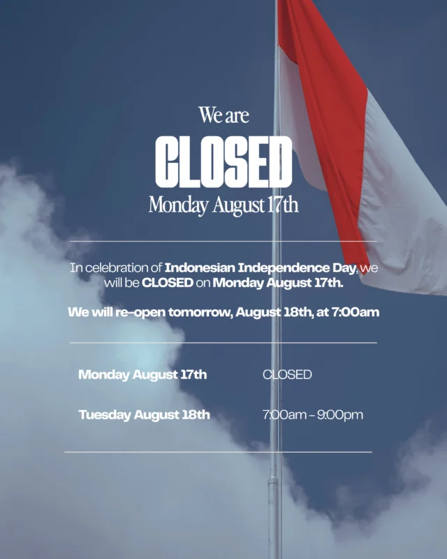 Tomorrow our studio will be closed to celebrate Indonesian Independence Day 🇮🇩We will see you all again from Tuesday August 18th, 7:00 - 9:00pm