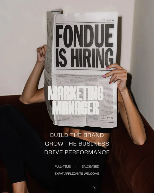 🩶 FONDUE IS HIRING | MARKETING MANAGER 🩶We’re looking for a Marketing Manager to build the brand, grow the business, and drive performance across Studio Fondue.This is a hands-on role for someone who knows how to turn ideas into action, from digital and offline campaigns to sales initiatives, partnerships, PR and performance tracking. You’ll work closely with the team to bring the Fondue brand to life while keeping a strong focus on growth and results.If you’re experienced, creative, commercially minded, and have a genuine love for Pilates and fashion, we want to hear from you.📍Full-time | Bali-based | Expat applicants welcomeSend your CV and a short intro to careers@studio-fondue.com with the subject ‘Marketing Manager’#jobsinbali #hiring #marketingmanager #marketingjobsbali #balijobs